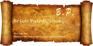 Brich Patrícius névjegykártya